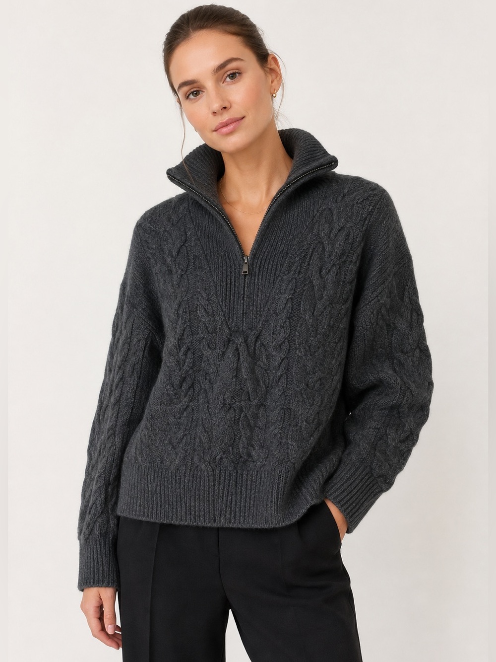 J. crew Women's Alpaca Merino Wool Half Zip Sweater Charcoal Gray Small $138